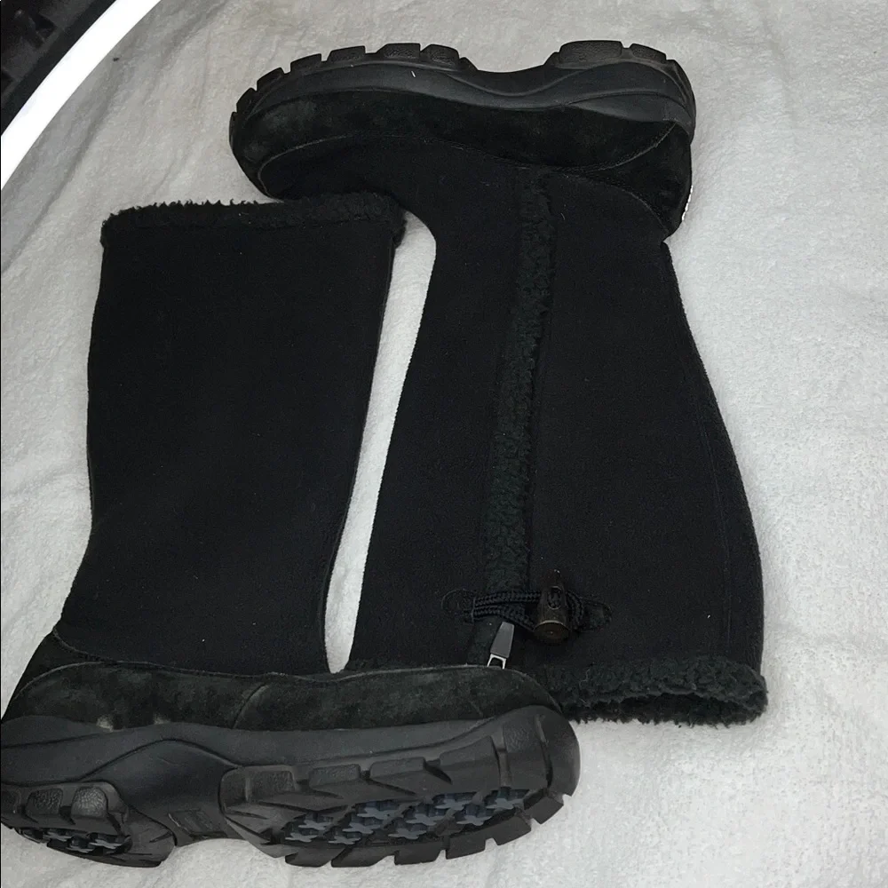 LANDS END 8 Black Suede Fur Lined Zip Below Knee Winter Waterproof Boots